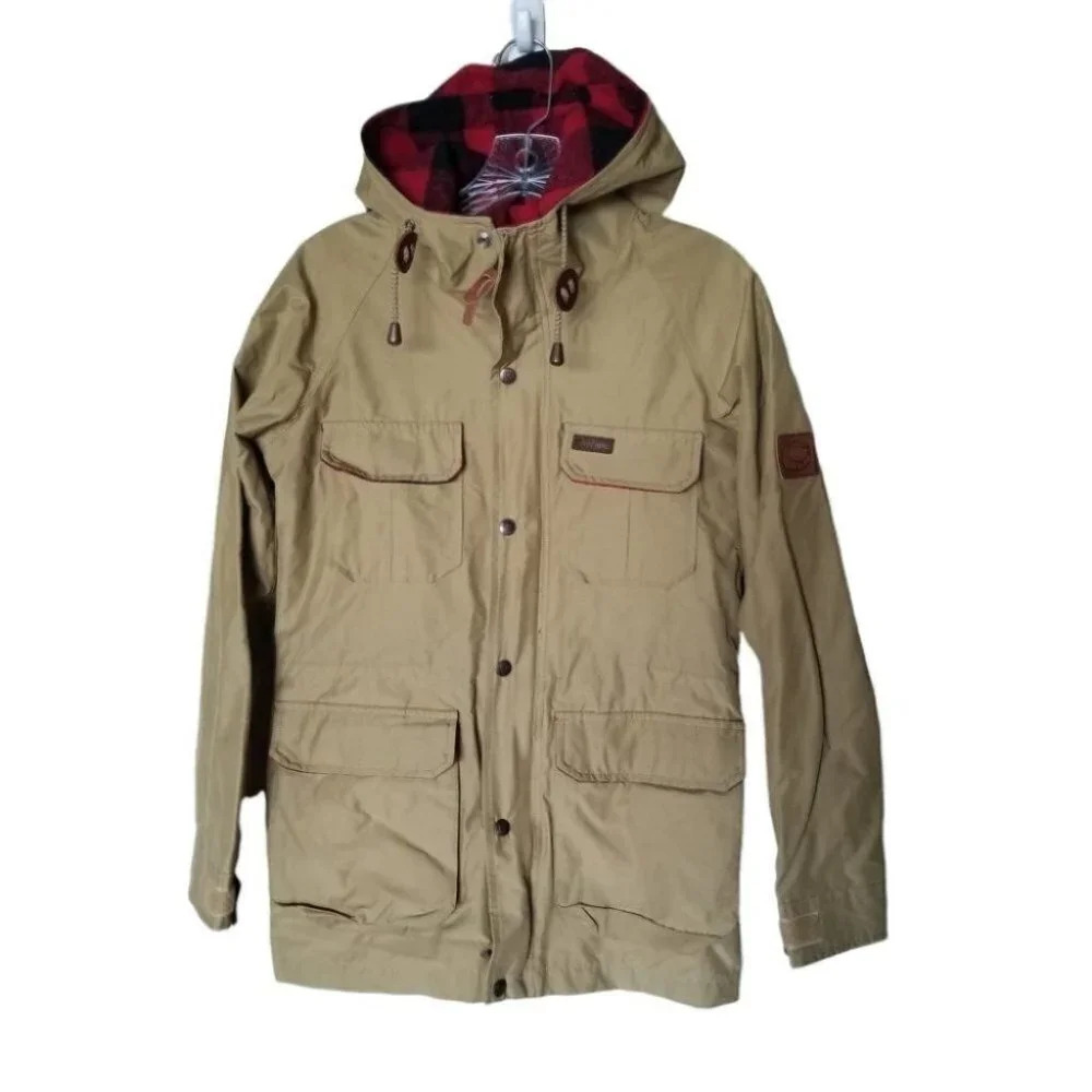 Penfield Vintage Trailwear Parka Jacket Coat Hooded Beige Flannel Red S